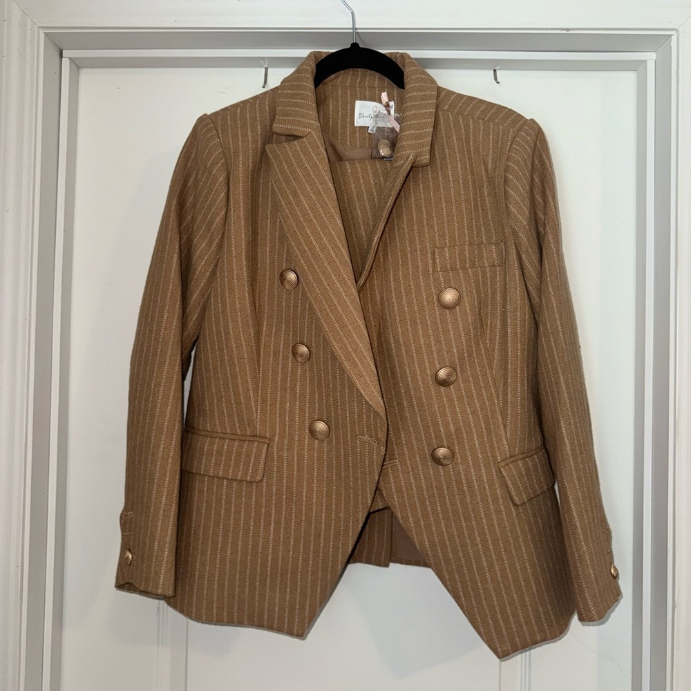 Brown Pinstripe Double-Breasted Women's Blazer set